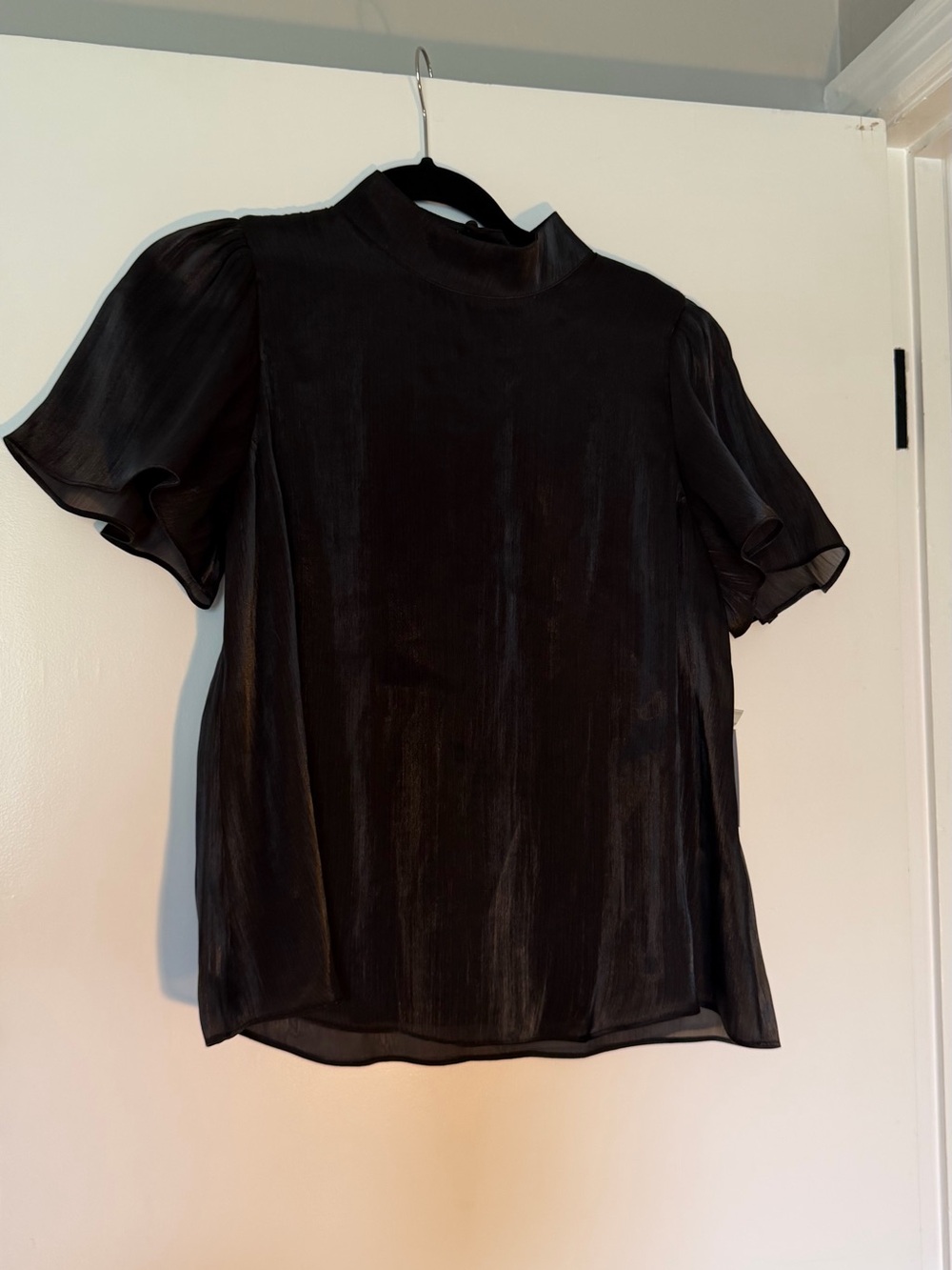 Elegant Women's Black Mock-Neck Flutter Sleeve Top LC Lauren Conrad
